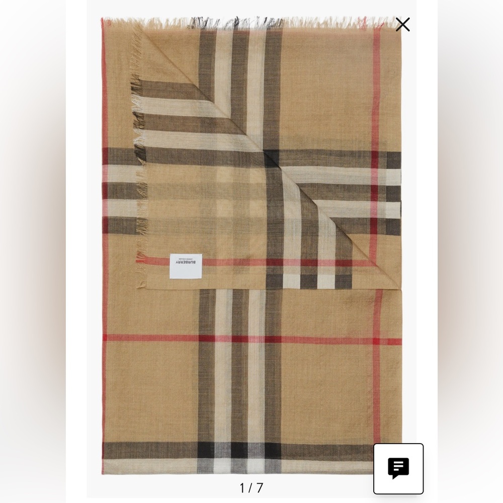 NWT BURBERRY GIANT CHECK WOOL/SILK GAUZE SCARF IN CAMEL 70x220cm